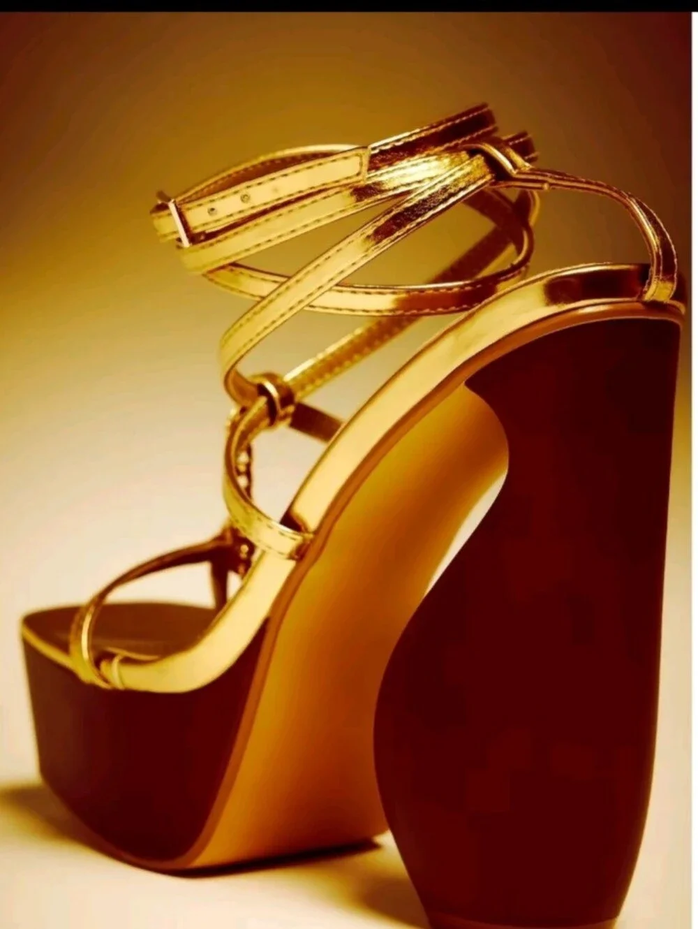 Fashion Nova Metallic Gold Wrap Platform Sandals